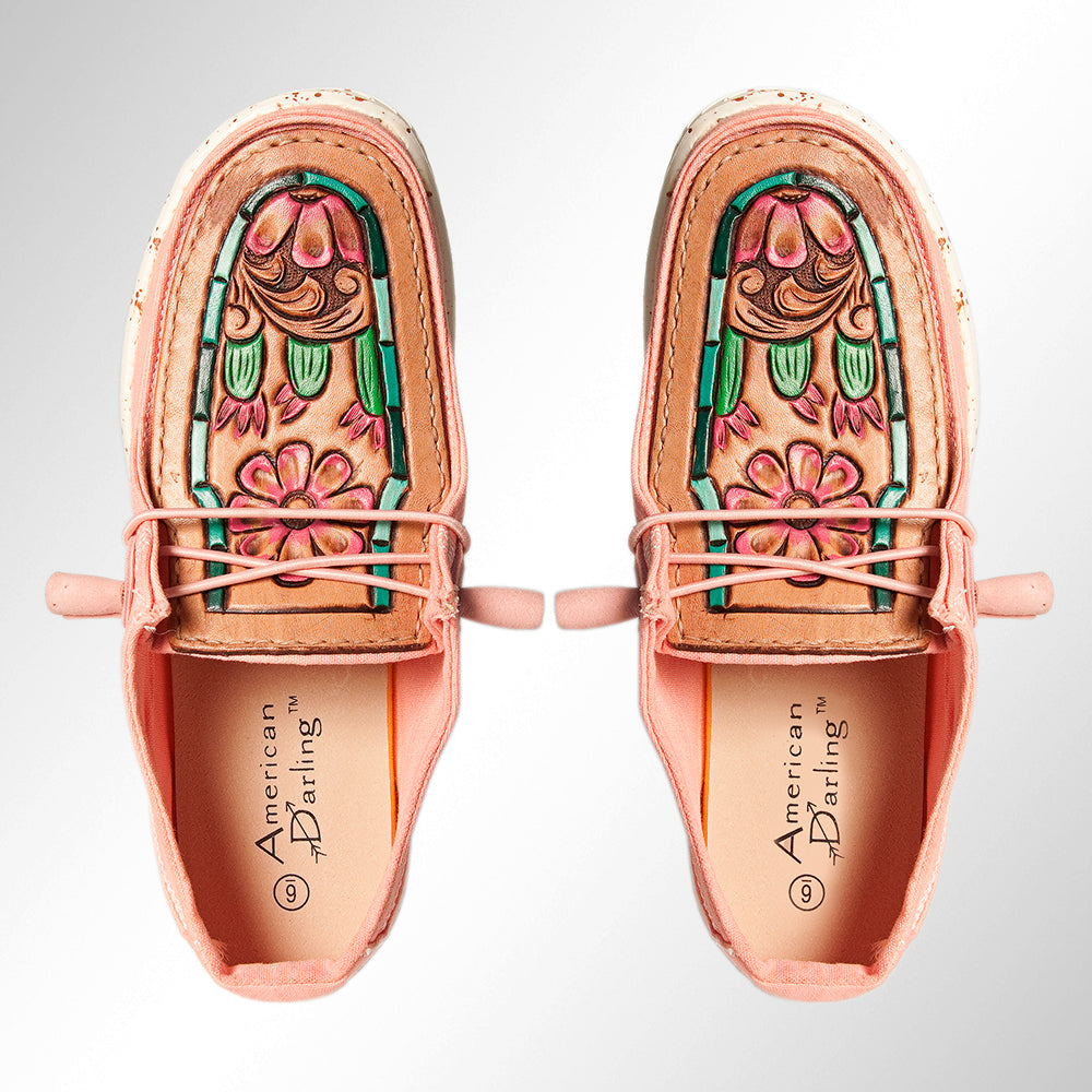 American Darling Hand tooled, carved genuine leather trim lightweight shoe footwear, slip on| Tooled Footwear