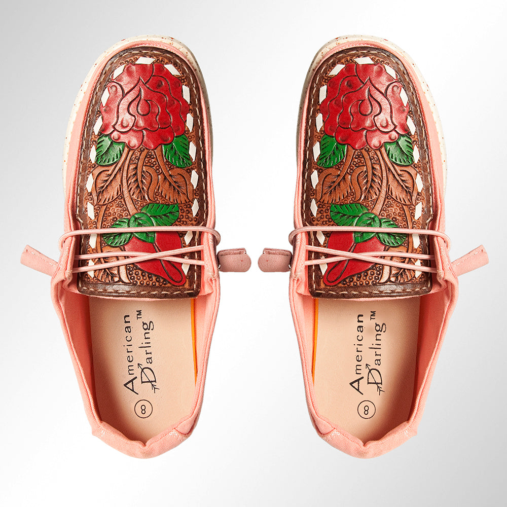 American Darling Hand tooled, carved genuine leather trim lightweight shoe footwear, slip on| Tooled Footwear