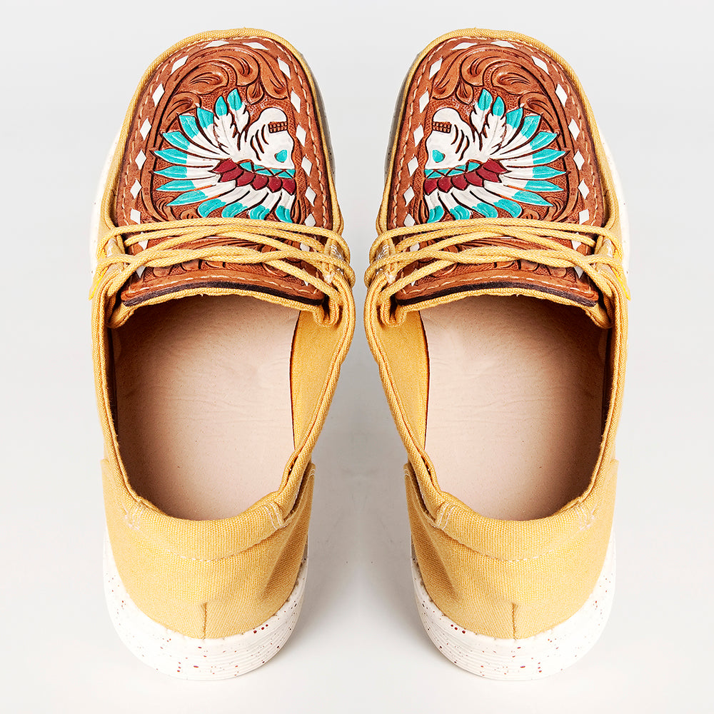 American Darling Hand tooled, carved genuine leather trim lightweight shoe footwear, slip on| Tooled Footwear