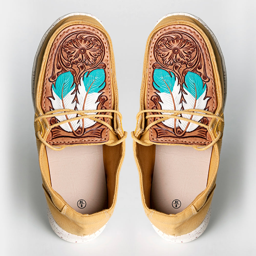 American Darling Hand tooled, carved genuine leather trim lightweight shoe footwear, slip on| Tooled Footwear