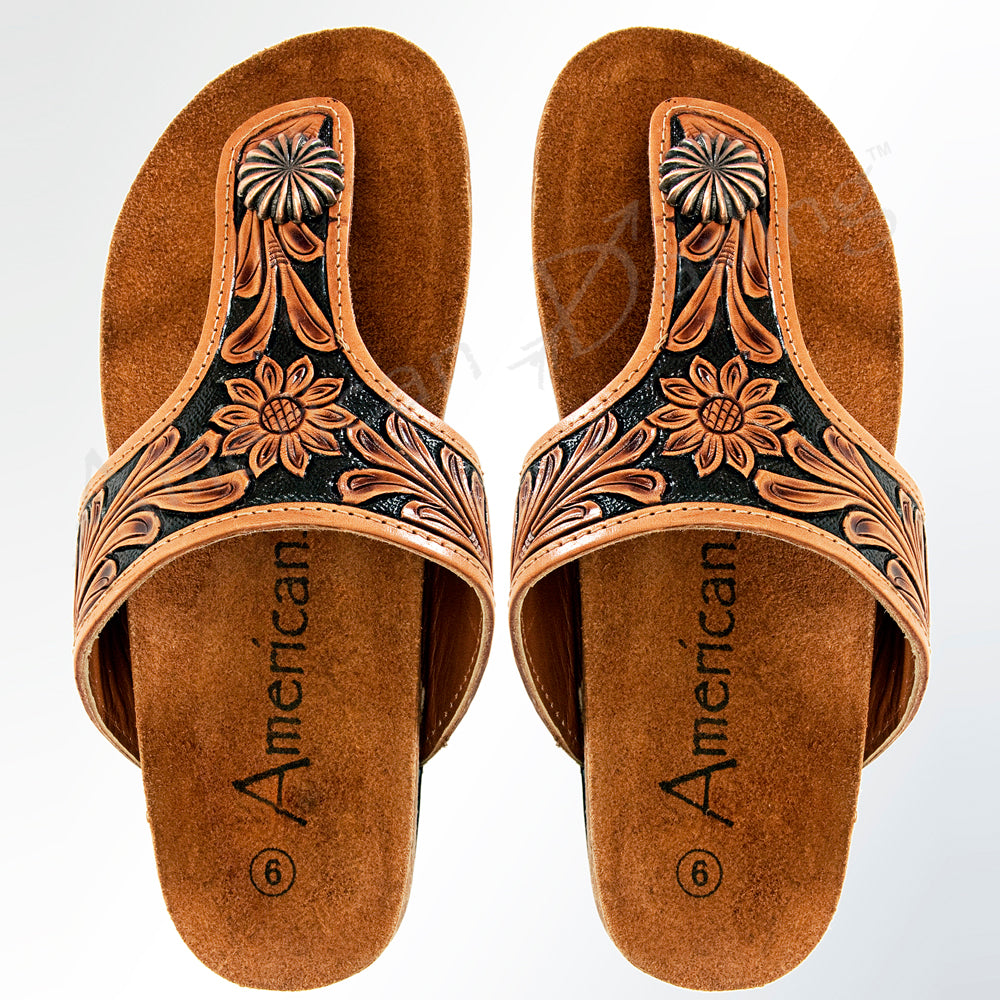 American Darling Hand Tooled, Carved Genuine Leather Sandal Footwear Flip Flop | Tooled