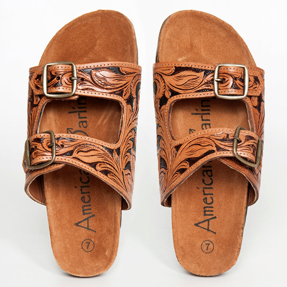 American Darling Hand Tooled, Carved Genuine Leather Sandal Footwear Flip Flop | Tooled