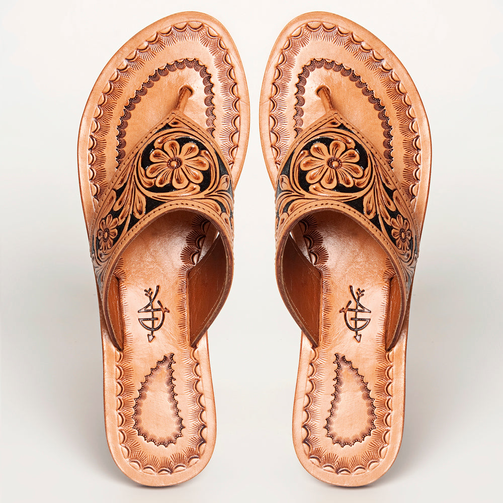 American Darling Hand Tooled, Carved Genuine Leather Sandal Footwear Flip Flop | Tooled