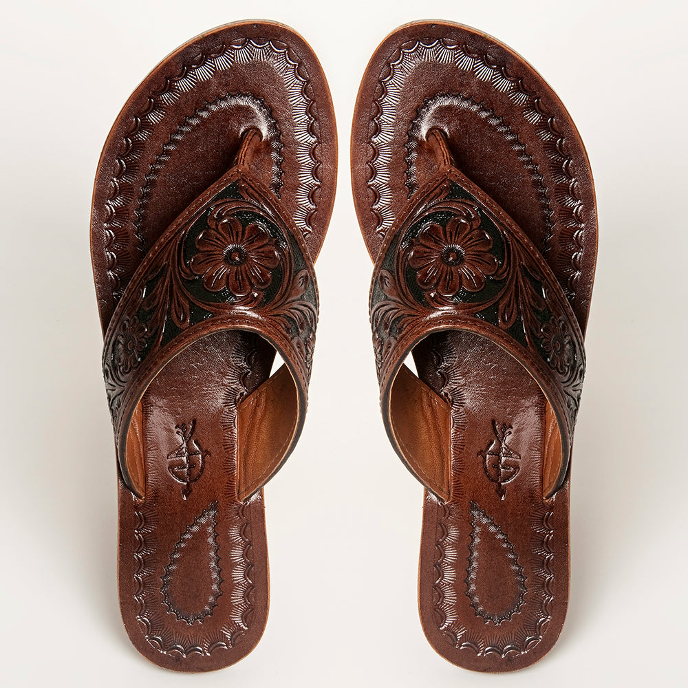 American Darling Hand Tooled, Carved Genuine Leather Sandal Footwear Flip Flop | Tooled
