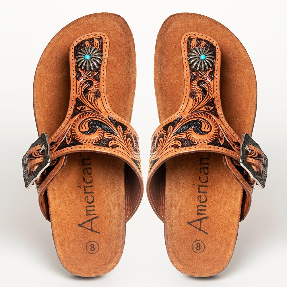 American Darling Hand Tooled, Carved Genuine Leather Sandal Footwear Flip Flop | Tooled
