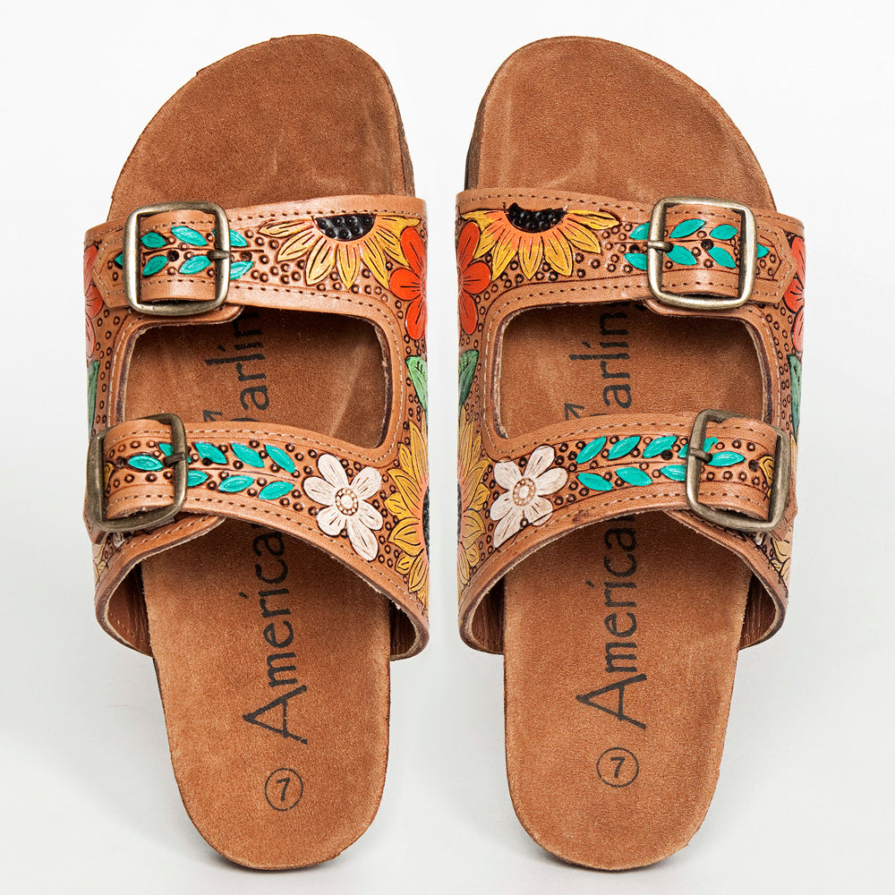 American Darling Hand Tooled, Carved Genuine Leather Sandal Footwear Flip Flop | Tooled