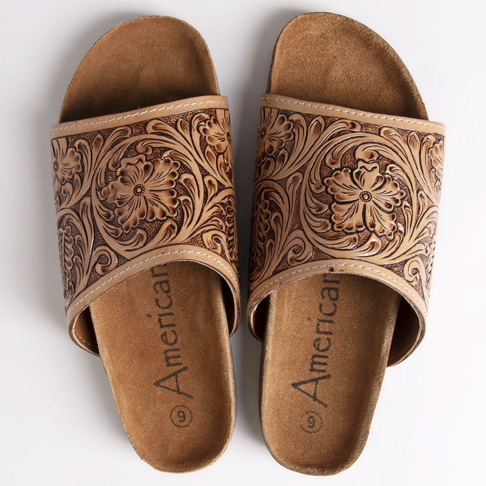 American Darling Hand Tooled, Carved Genuine Leather Sandal Footwear Flip Flop | Tooled