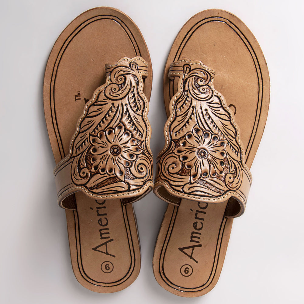 American Darling Hand Tooled, Carved Genuine Leather Sandal Footwear Flip Flop | Tooled
