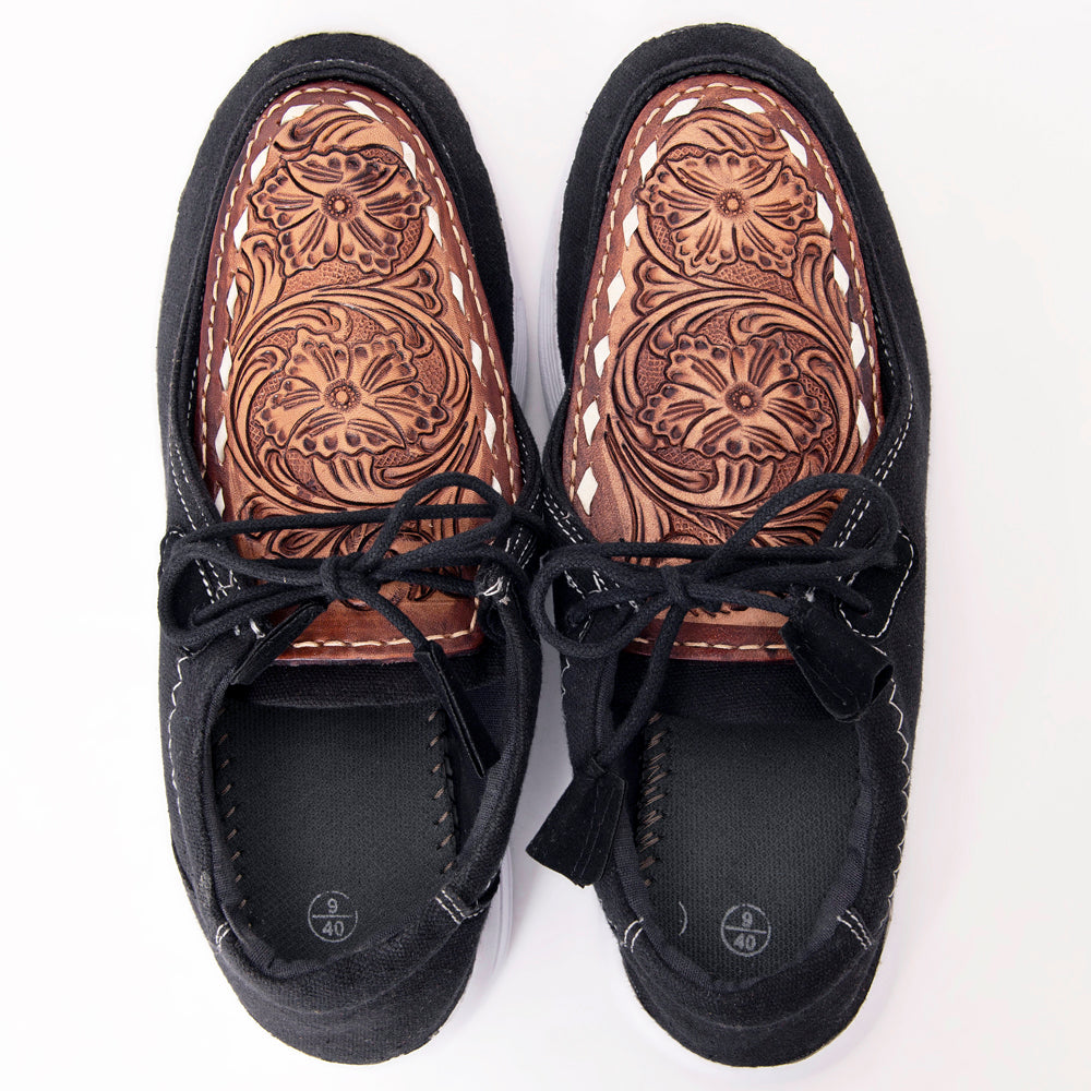 American Darling Hand tooled, carved genuine leather trim lightweight shoe footwear, slip on| Tooled Footwear