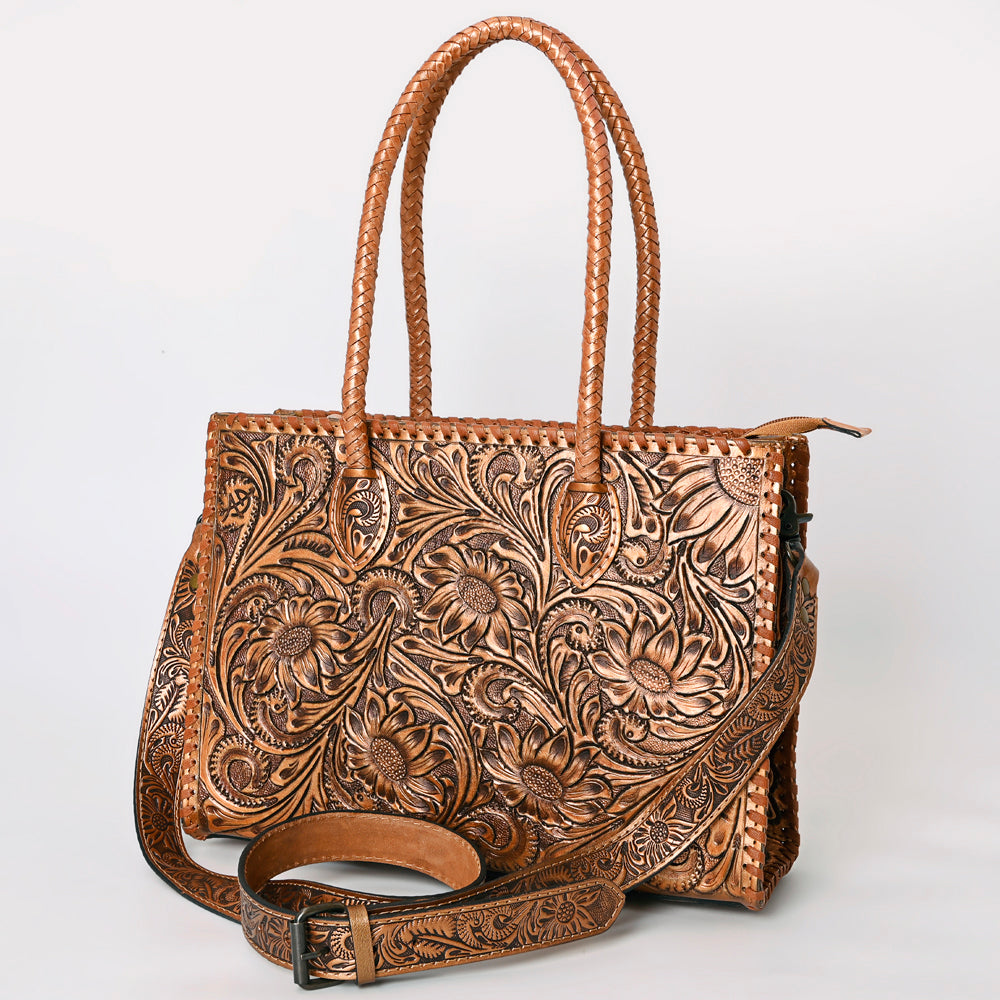 American Darling Hand Tooled Leather Tote Bag  Western Floral Carved Purse
