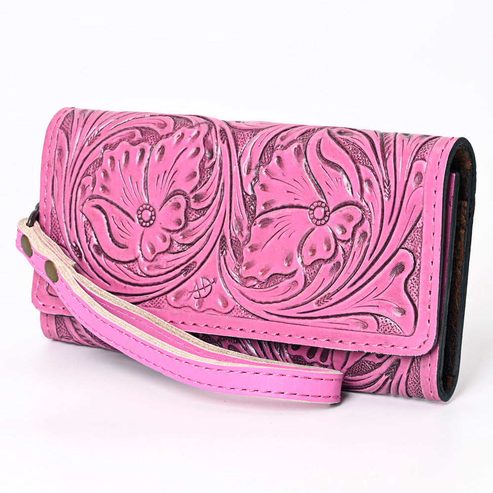 American Darling Western Leather Clutch Wallet Hand Tooled Floral Carved with Wristlet Strap