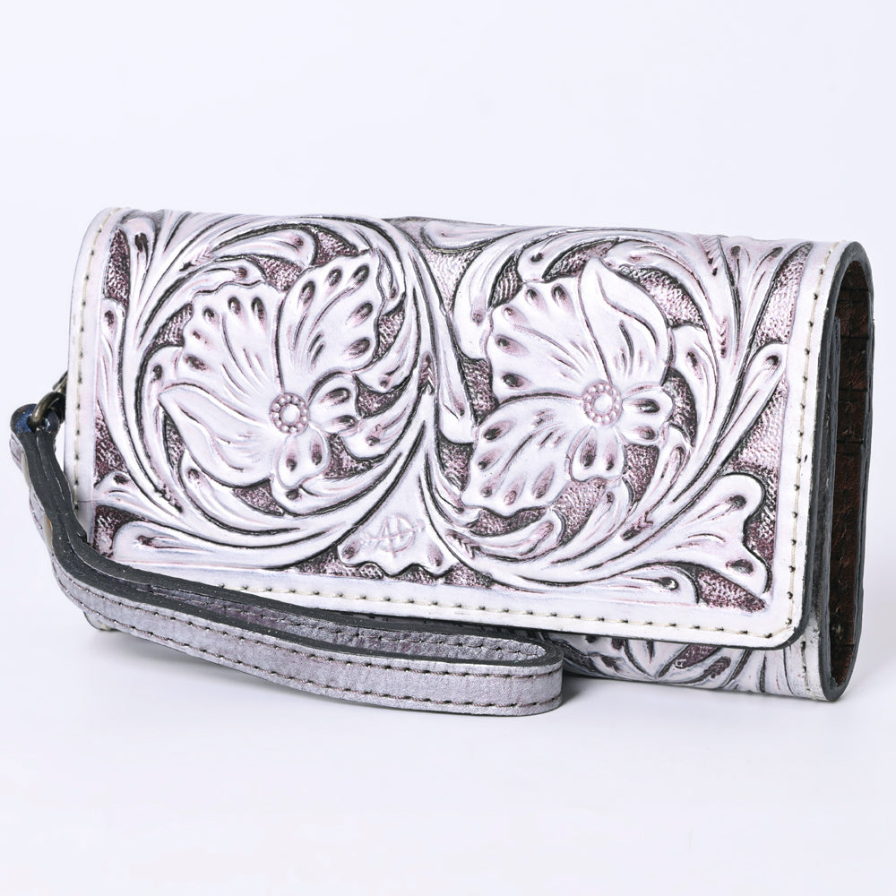 American Darling Western Leather Clutch Wallet Hand Tooled Floral Carved with Wristlet Strap