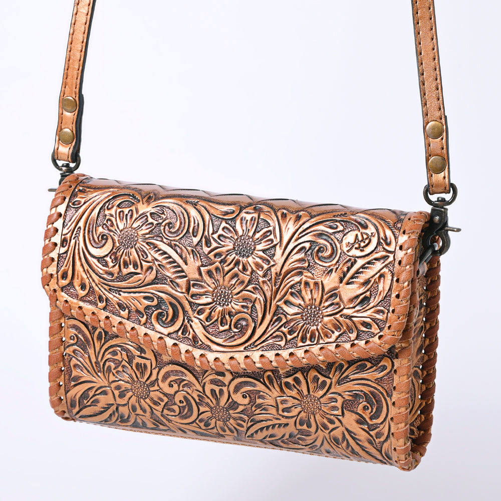 American Darling Western Leather Crossbody Bag Hand Tooled Floral Carved Shoulder Purse with Whipstitch Detail & Adjustable Strap for Women
