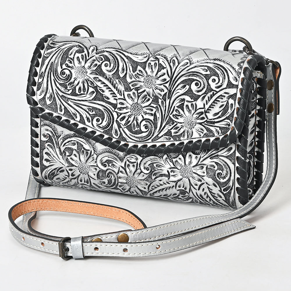 American Darling Western Leather Crossbody Bag Hand Tooled Floral Carved Shoulder Purse with Whipstitch Detail & Adjustable Strap for Women