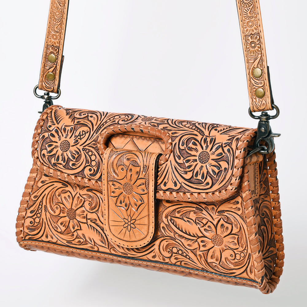 American Darling Western Leather Wallet Bag Hand Tooled Floral Carved Purse with Cutout Handle