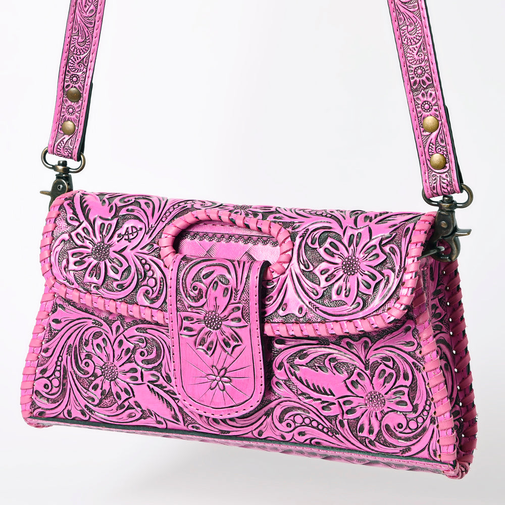 American Darling Western Leather Wallet Bag Hand Tooled Floral Carved Purse with Cutout Handle