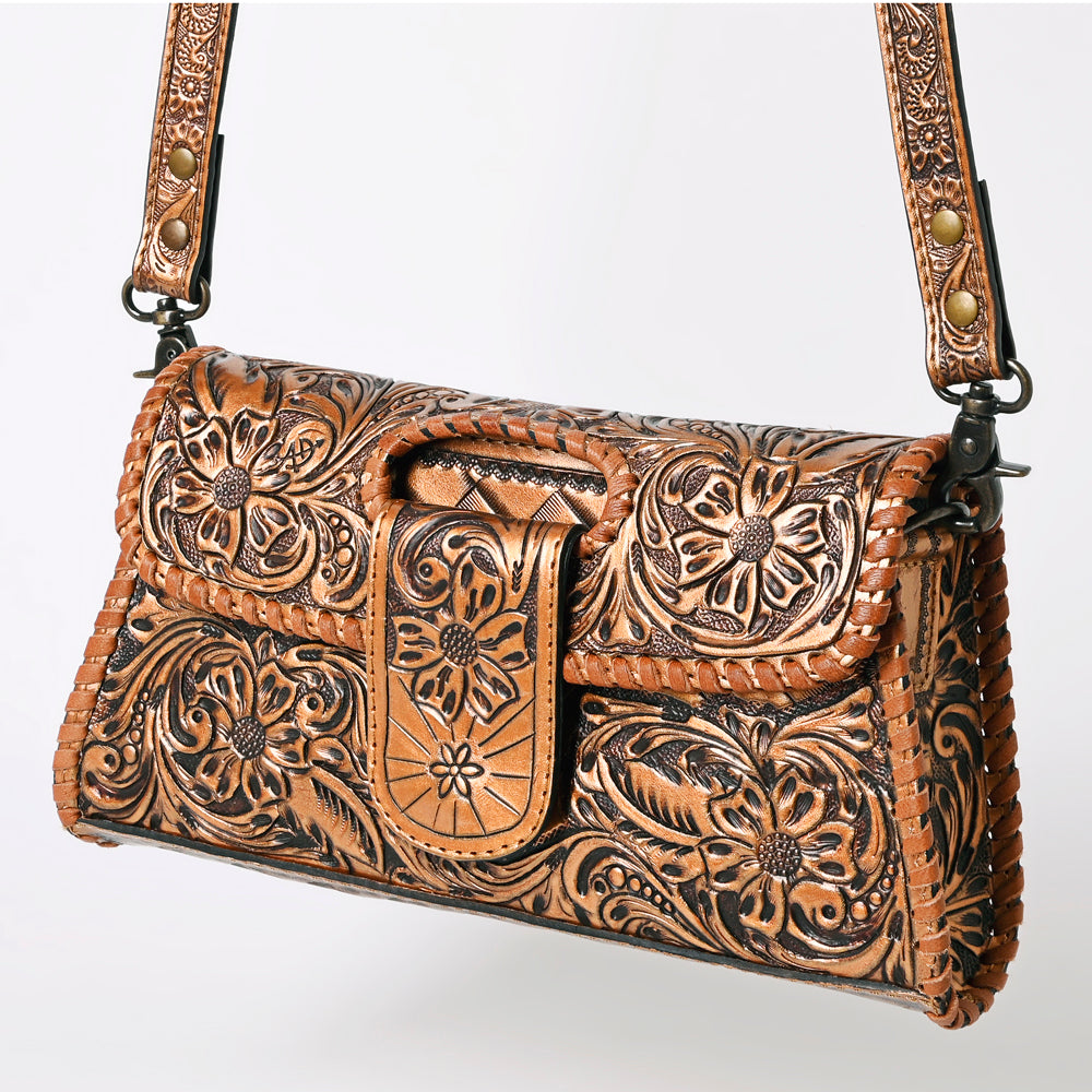 American Darling Western Leather Wallet Bag Hand Tooled Floral Carved Purse with Cutout Handle