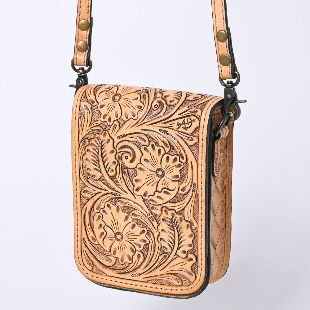 American Darling Western Leather Cell Phone Bag Hand Tooled Floral Carved Crossbody Purse with Adjustable Strap