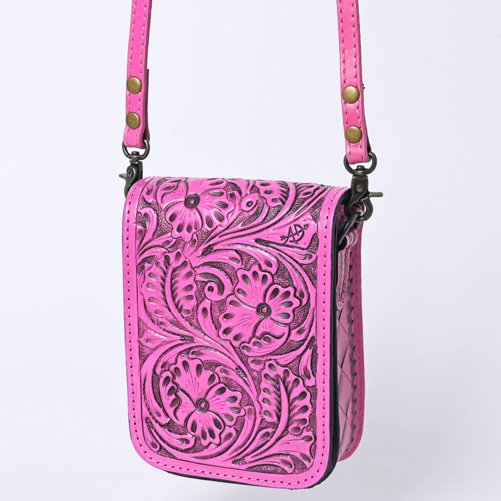 American Darling Western Leather Cell Phone Bag Hand Tooled Floral Carved Crossbody Purse with Adjustable Strap