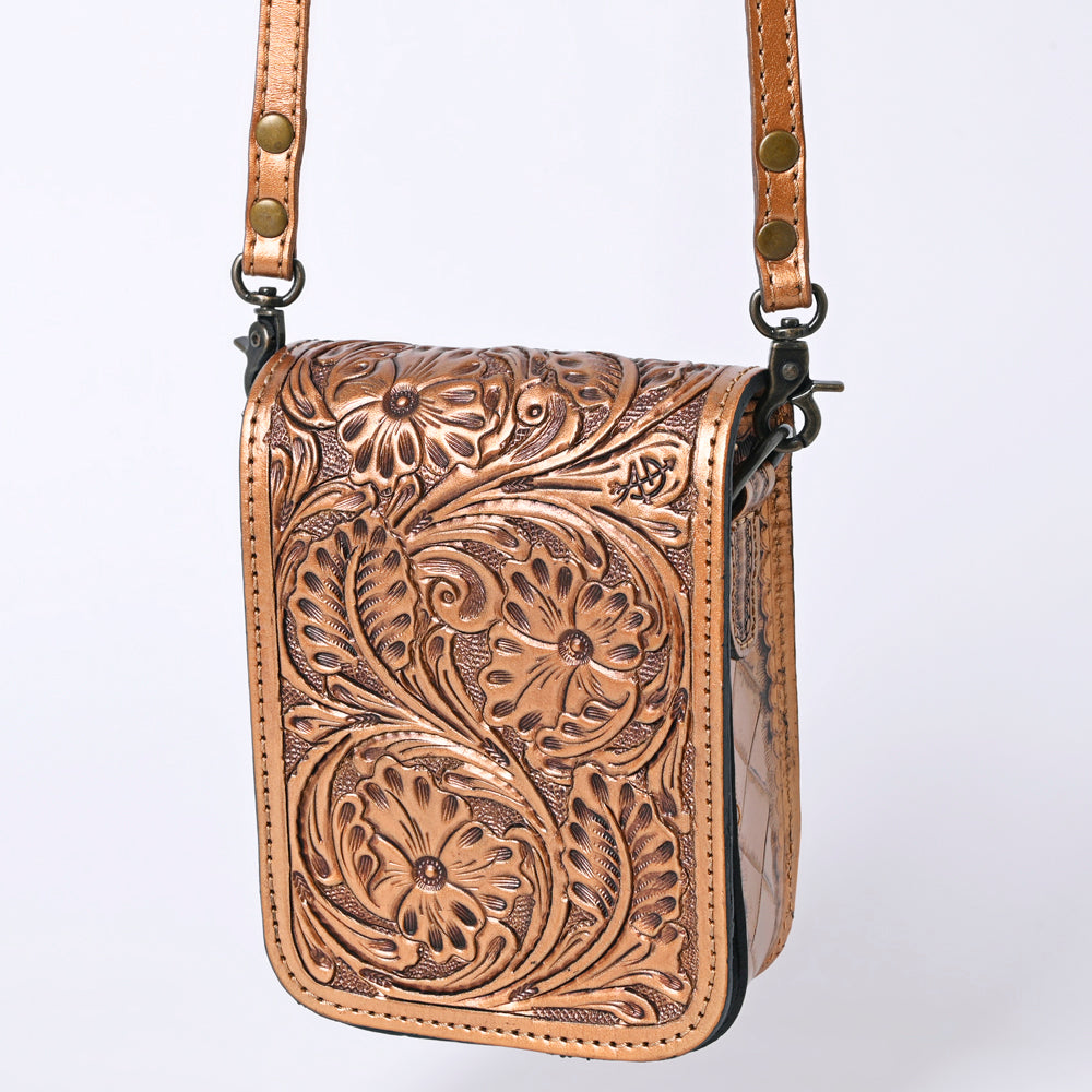 American Darling Western Leather Cell Phone Bag Hand Tooled Floral Carved Crossbody Purse with Adjustable Strap