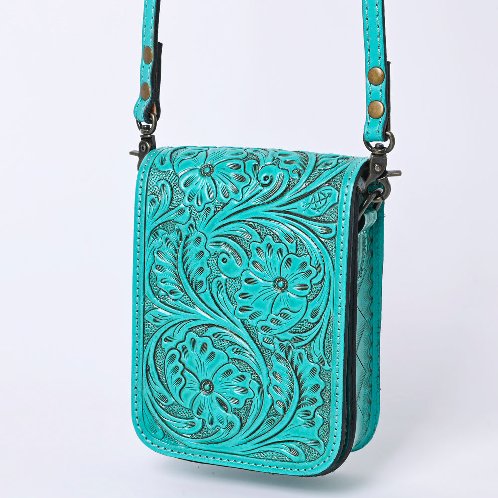 American Darling Western Leather Cell Phone Bag Hand Tooled Floral Carved Crossbody Purse with Adjustable Strap