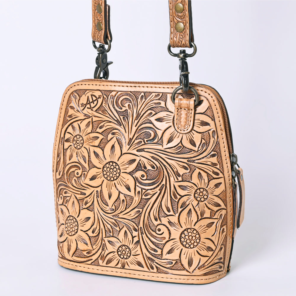 American Darling Western Leather Crossbody Bag Hand Tooled Floral Carved Purse with Adjustable Strap