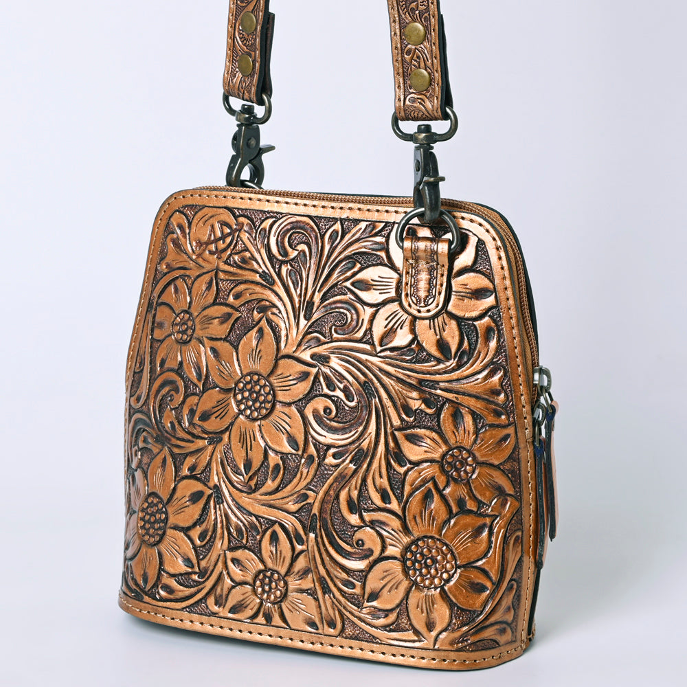 American Darling Western Leather Crossbody Bag Hand Tooled Floral Carved Purse with Adjustable Strap