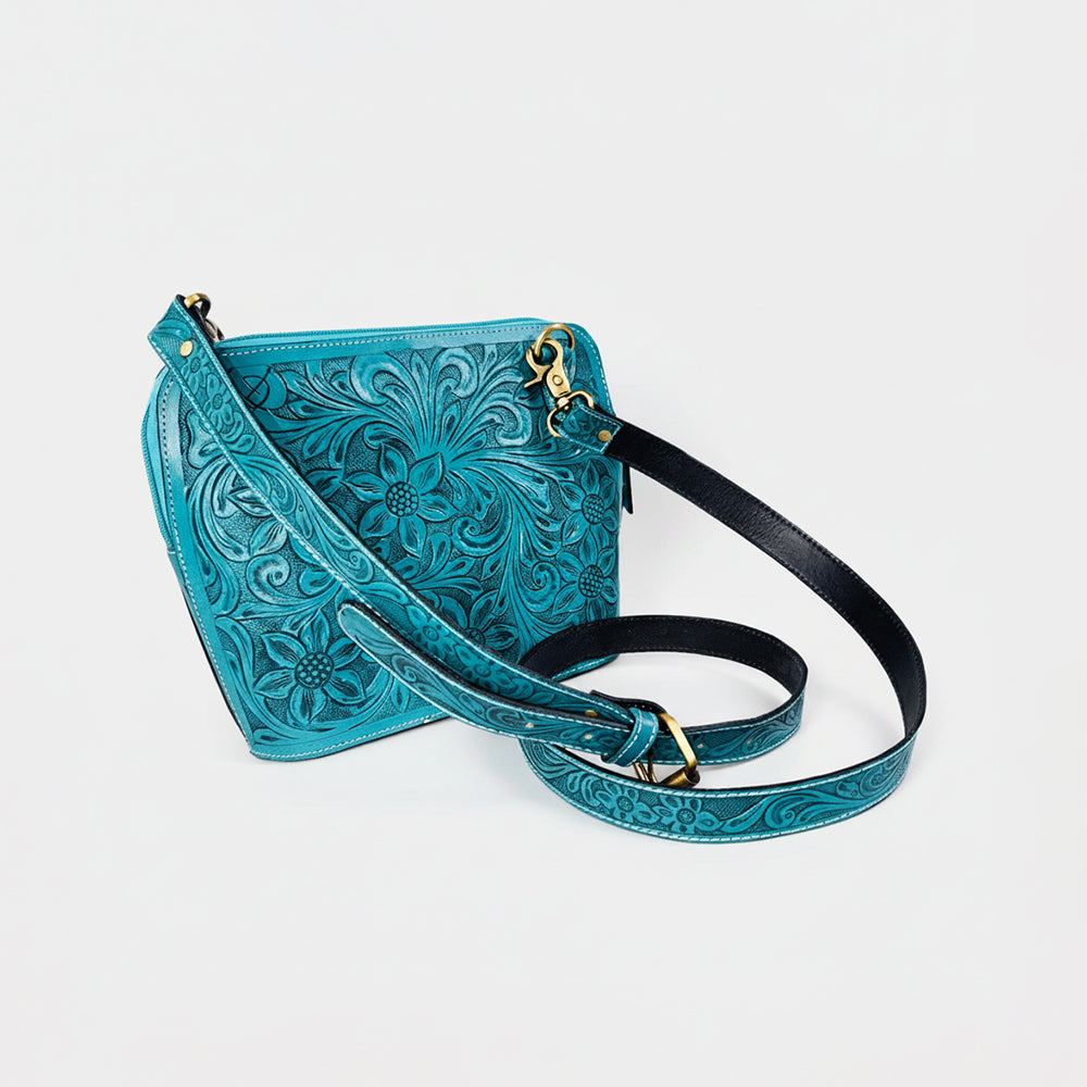 American Darling Western Leather Crossbody Bag Hand Tooled Floral Carved Purse with Adjustable Strap