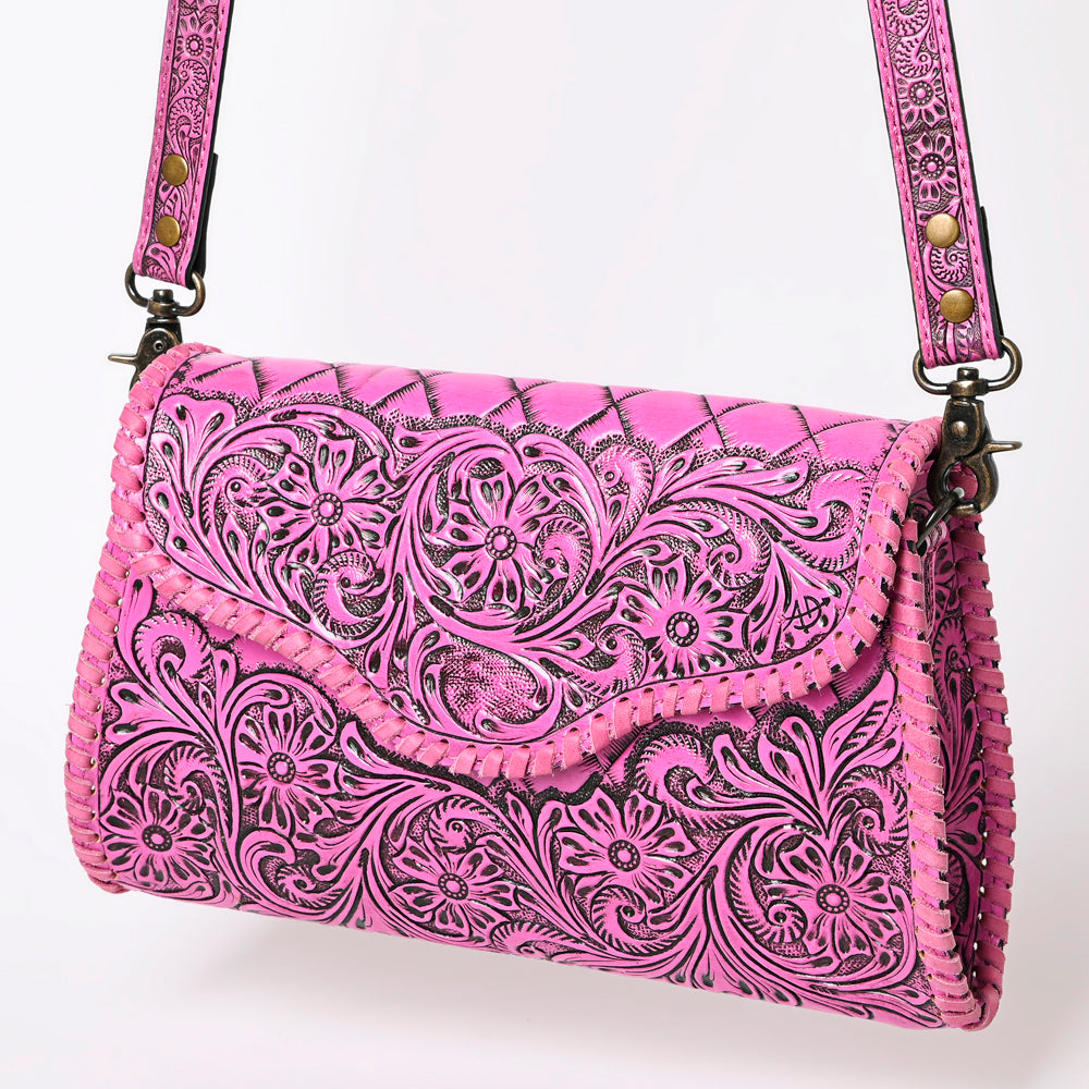 American Darling Western Leather Clutch Bag Hand Tooled Floral Carved Crossbody Purse with Whipstitch Detail