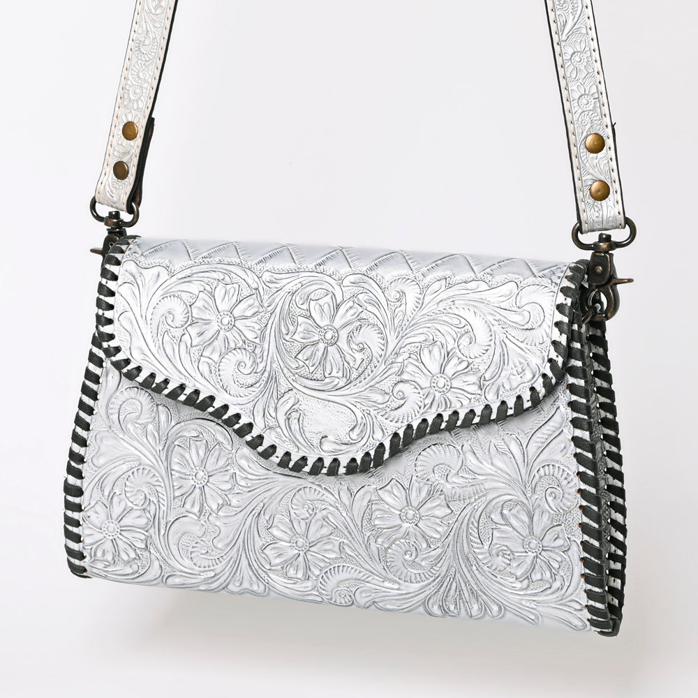 American Darling Western Leather Clutch Bag Hand Tooled Floral Carved Crossbody Purse with Whipstitch Detail