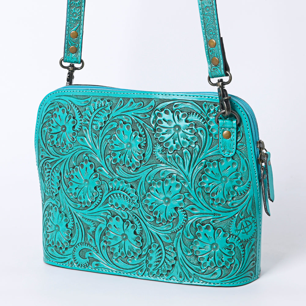 American Darling Western Crossbody Bag for Women Hand Tooled Floral Leather Purse with Adjustable Strap