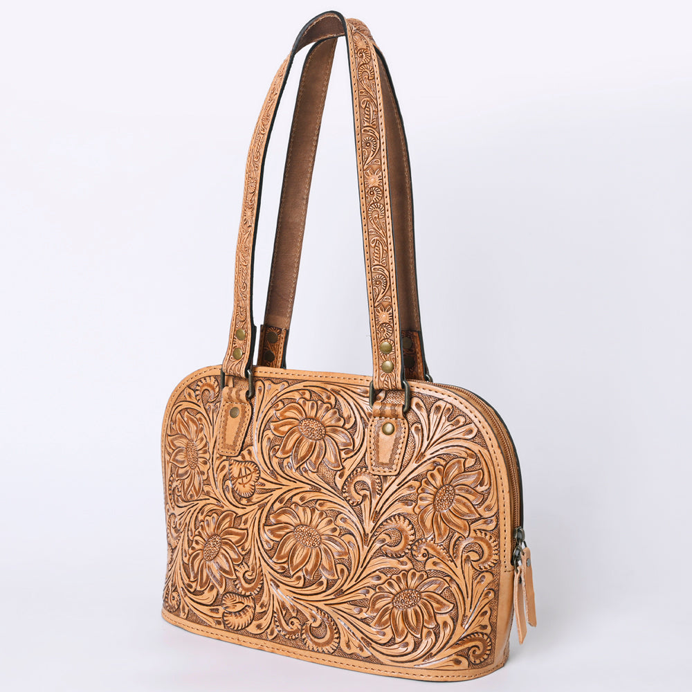 American Darling Western Leather Tote Bag Hand Tooled Floral Carved Purse with Quilted Back & Tooled Straps for Women