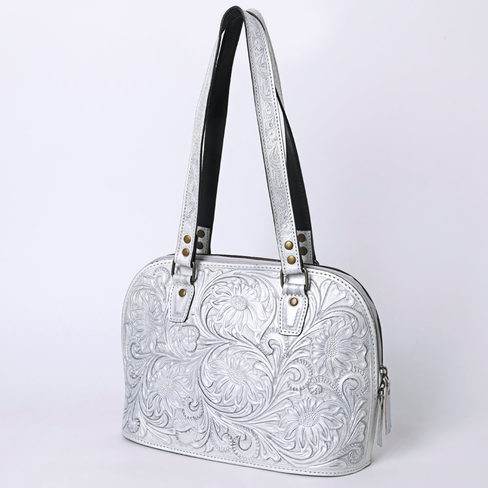 American Darling Western Leather Tote Bag Hand Tooled Floral Carved Purse with Quilted Back & Tooled Straps for Women