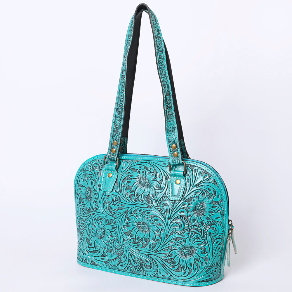 American Darling Western Leather Tote Bag Hand Tooled Floral Carved Purse with Quilted Back & Tooled Straps for Women