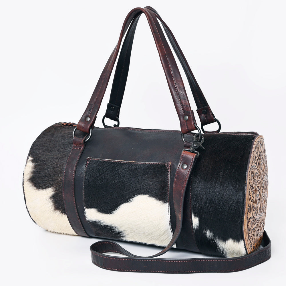 American Darling Duffel Hand Tooled Hair on Genuine Leather Western Women Bag | Duffel Weekend Travel Bags