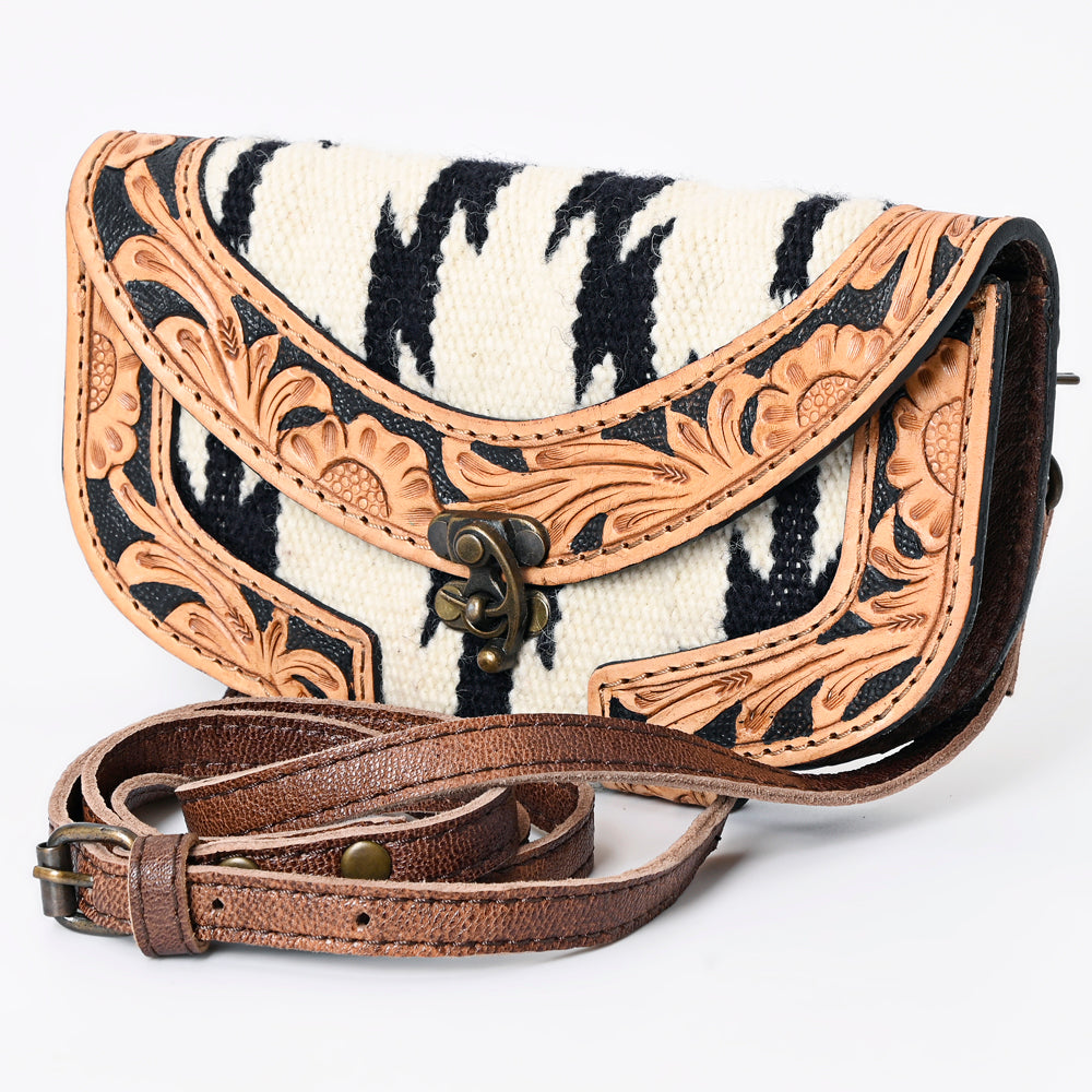 American Darling Wallet Hand Bag, Woven Saddle Blanket Detail, Genuine Leather Western Clutch with Crossbody Strap and Multi-Pocket Interior