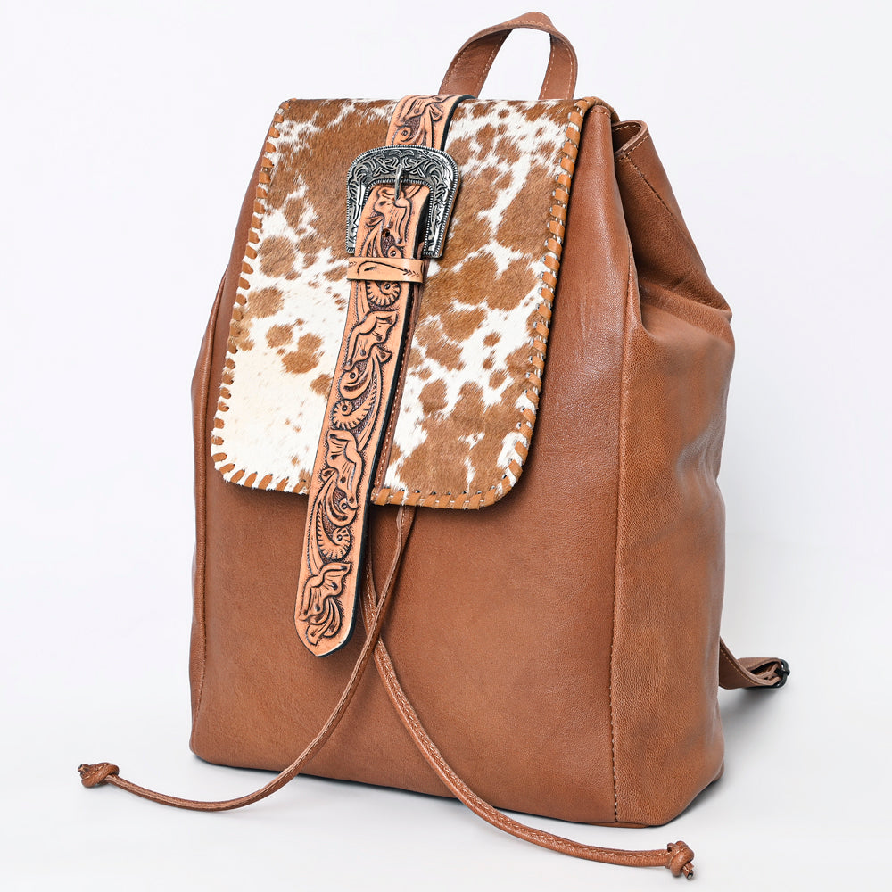 American Darling Western Backpack Purse Handcrafted from Hair-On Cowhide & Genuine Leather | Tooled Strap & Buckle Detail