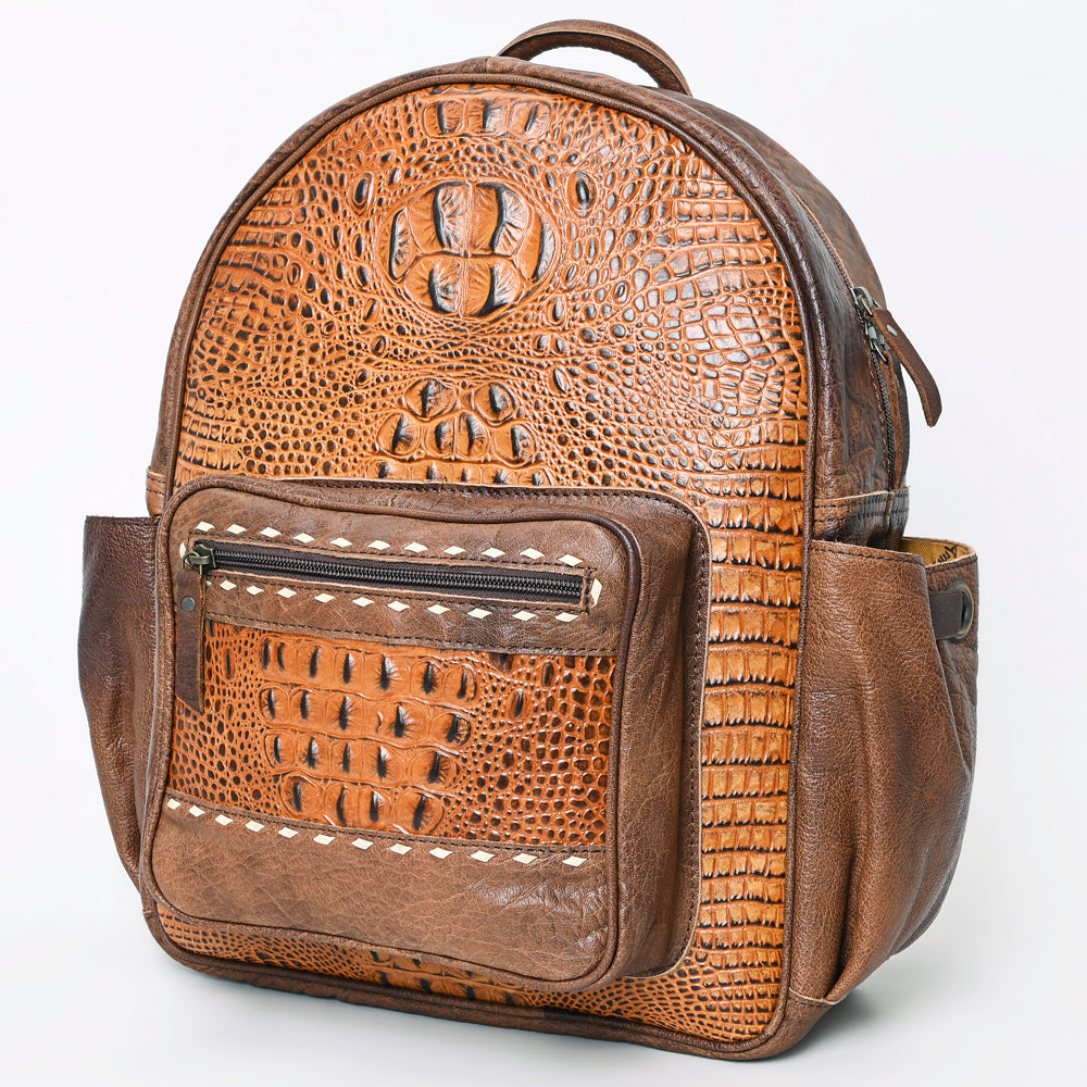 American Darling Western Backpack Purse Handcrafted from Crocodile Embossed Genuine Leather | Buckstitch Detail & Multi-Pocket Design