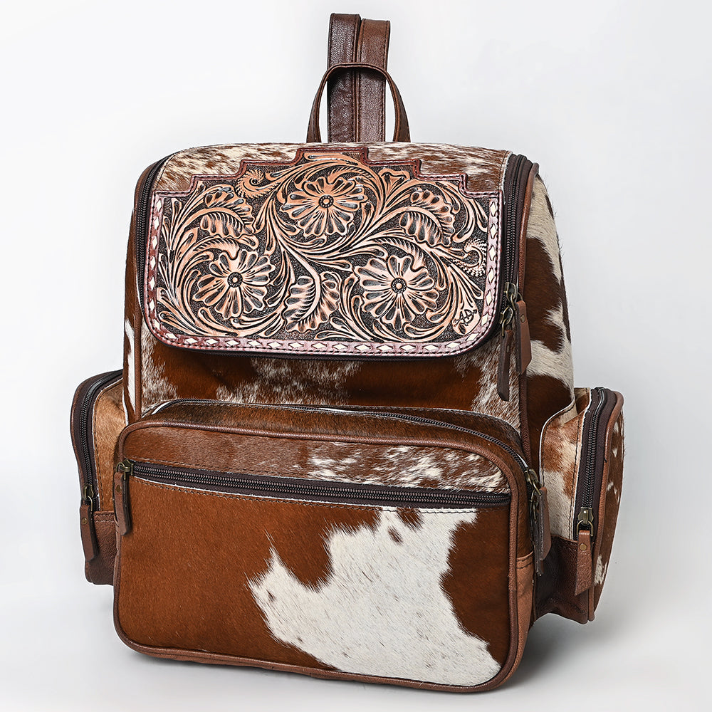 American Darling Western Backpack Handcrafted from Hair-On Cowhide & Genuine Leather | Tooled Floral Flap & Multi-Pocket Design