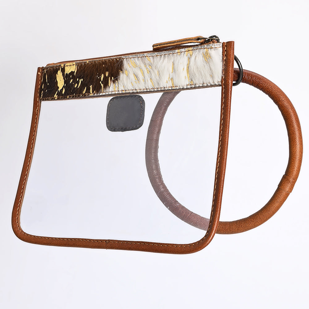 American Darling Clear Stadium Bag Handcrafted from Cowhide & Genuine Leather Trim | Large Loop Wristlet Clutch