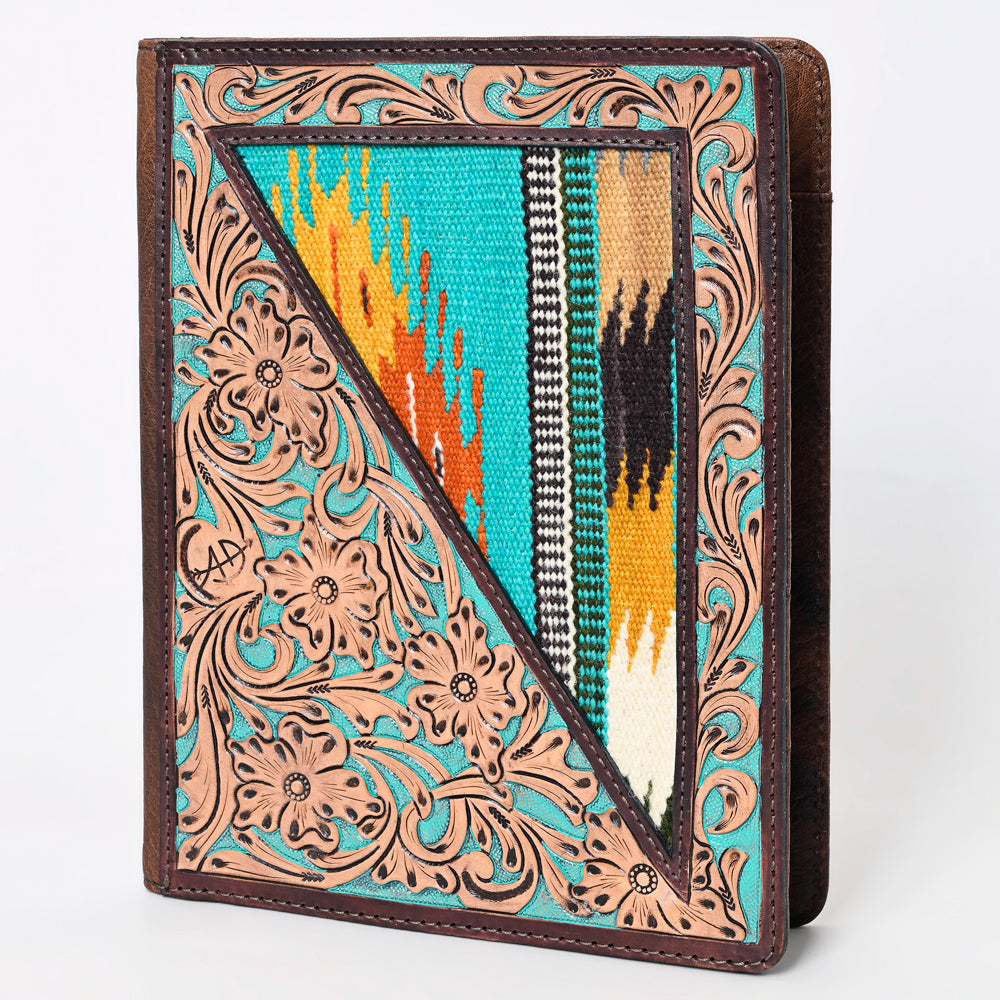 American Darling Western Tablet Sleeve Handcrafted from Tooled Leather & Saddle Blanket | Floral Carved Portfolio Case for Women