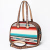 American Darling Western Tote Bag Handcrafted from Saddle Blanket & Genuine Leather | Tooled Strap Detail & Multi-Color Stripe Purse