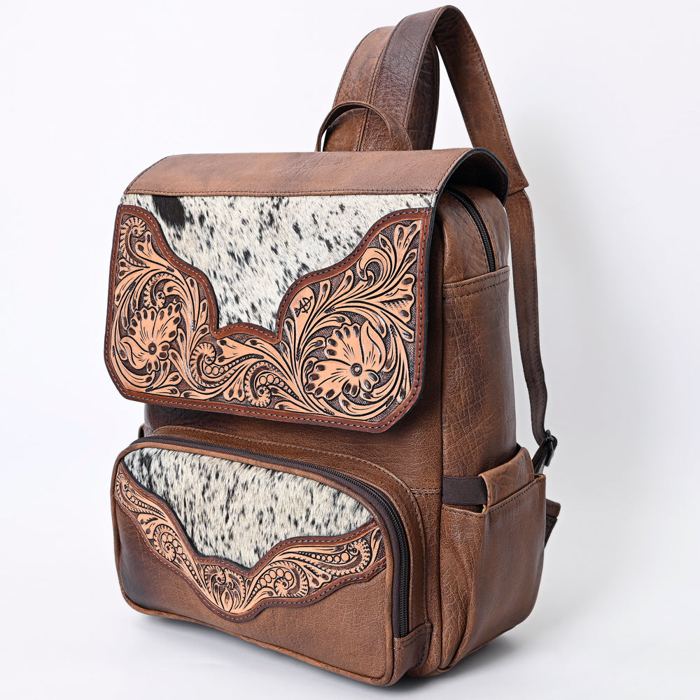 American Darling Western Backpack Handcrafted from Hair-On Cowhide & Genuine Leather | Tooled Floral Trim & Multi-Pocket Design