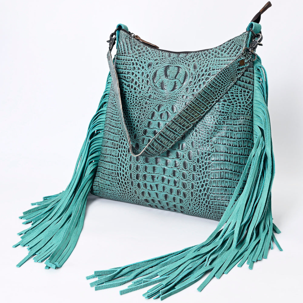 American Darling Western Hobo Bag Handcrafted from Crocodile Embossed Genuine Leather | Long Fringe & Multi-Pocket Design