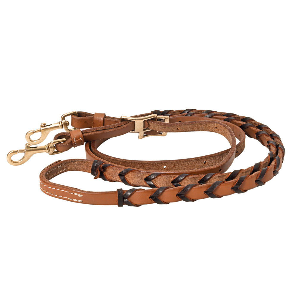 HILASON Western Horse American Leather Laced Barrel Roper Reins Brown | Racing Roping for Horses
