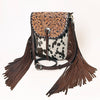 American Darling Genuine Leather Cross body Bag Women Hair-On Cowhide Floral Hand Tooled Purse Buck Stitched Fringe YKK Zipper