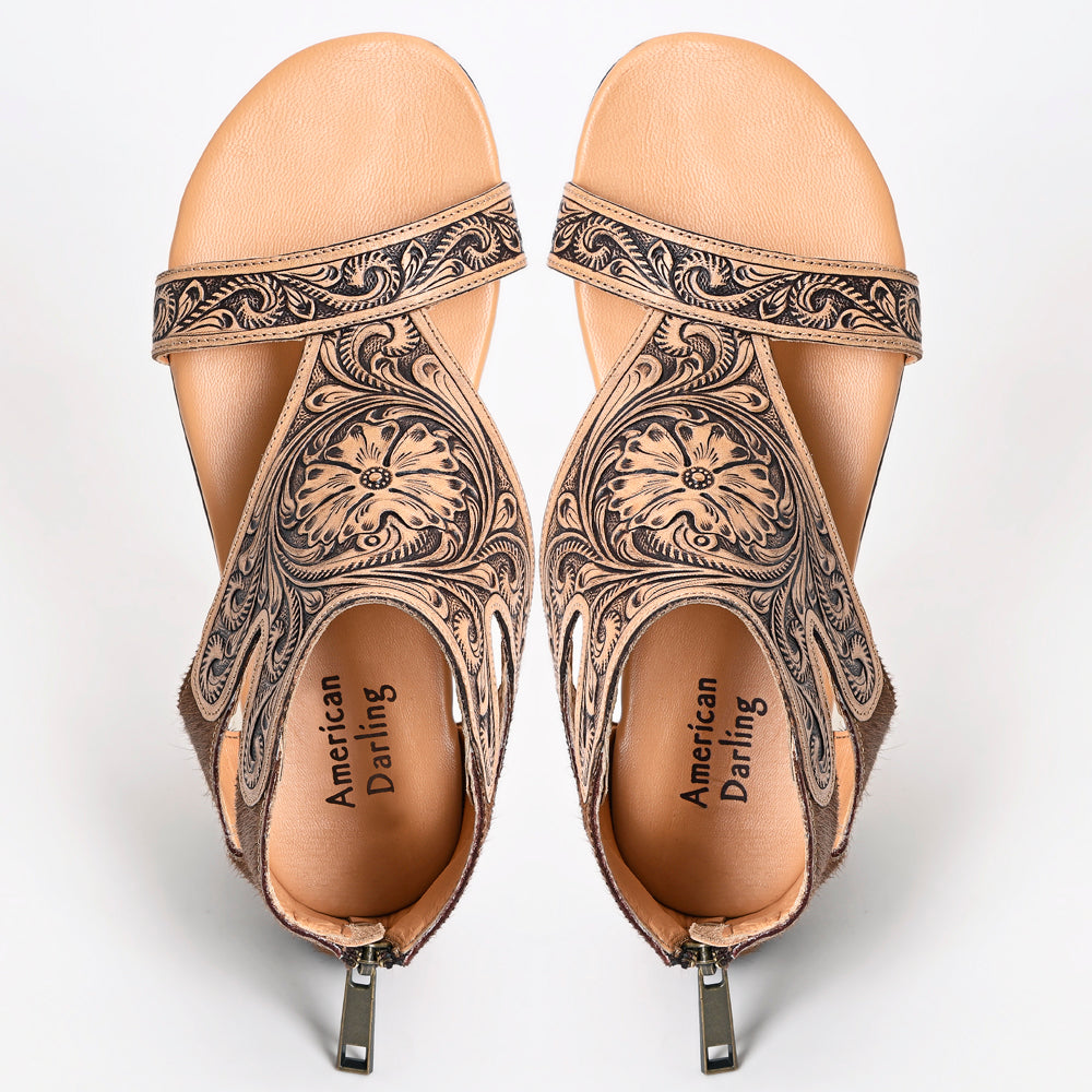 American Darling ADFT144B Hand tooled carved genuine leather sandal footwear flip flop