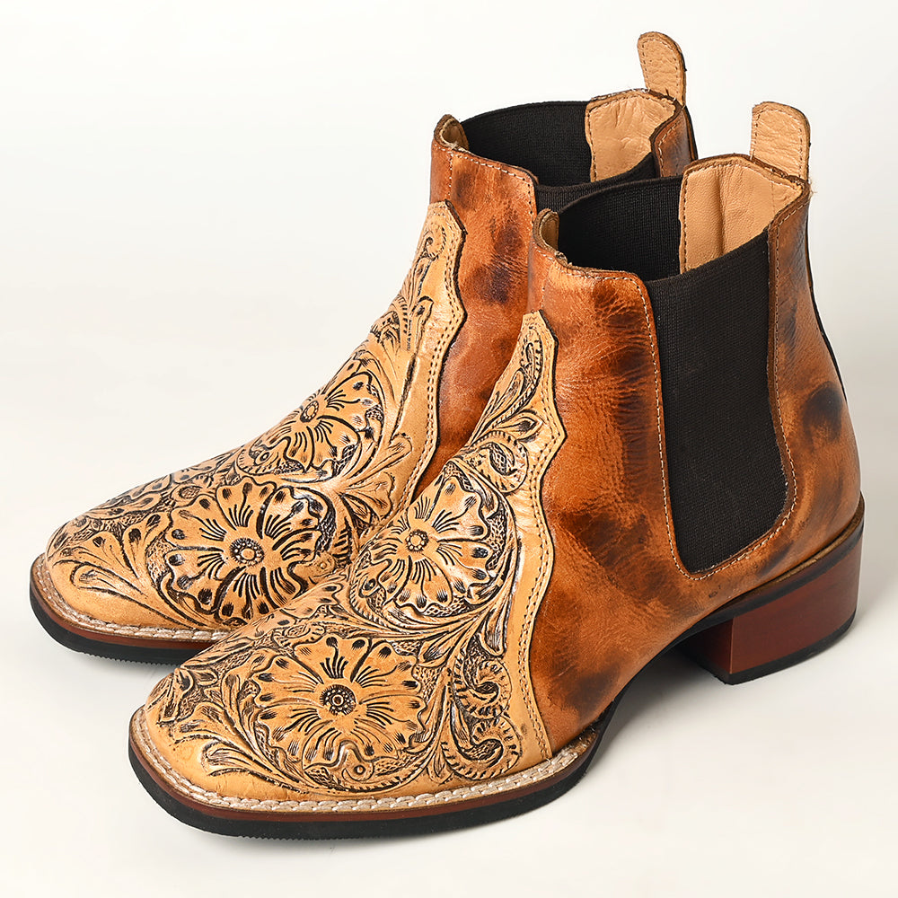 American Darling Floral Hand Curved Genuine Western Leather Riding Ankle Boot | Bag Handbag