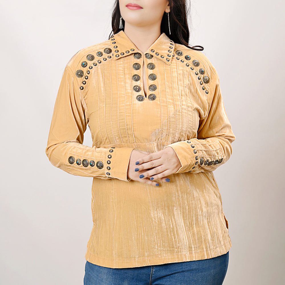 American Darling Velvet Women shirt dress Tunic Ladies girl Top Yellow| Vintage Leather