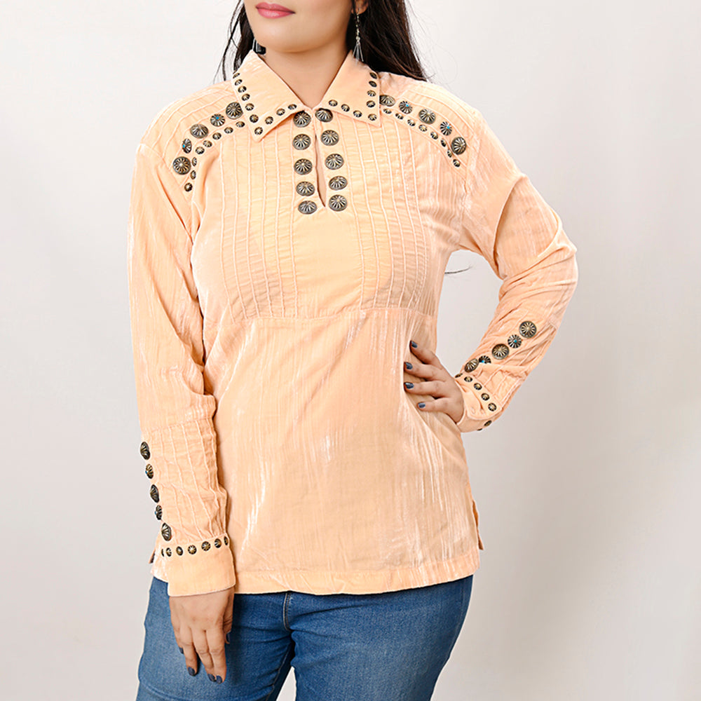 American Darling Velvet Women shirt dress Tunic Ladies girl Top Cream | Vintage Leather